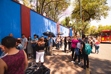 MEXICO CITY, MEXICO - MARCH 24, 2019: Tourists in line visiting the Museum of famous artist painter...