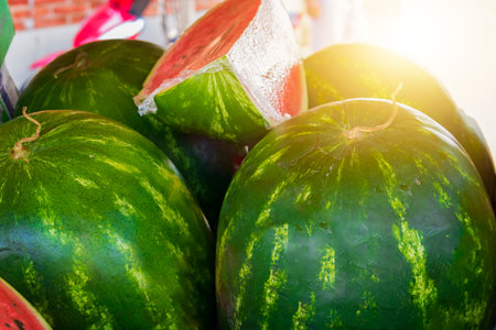 Free Fair Street Market Stall With watermelon. Traditional Brazilian Free Fair.の写真素材