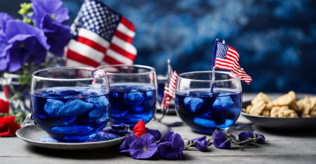 Table with drinks, food and decorations for the Labor Dayの素材