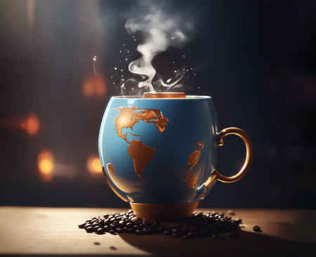 Concept image of World in a Mug. Background Concept Image of International Coffee Dayの素材