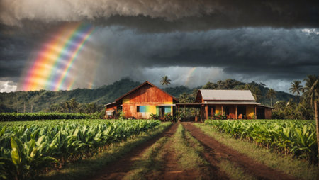 Cinematic Picture of a Peaceful Agro Farm at Countrysideの素材