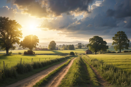 Cinematic Picture of a Peaceful Agro Farm at Countrysideの素材