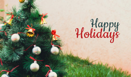 Christmas Tree at Summer Garden with Text Spaceの写真素材