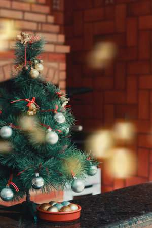 Christmas Holiday at Tropical Summer, Christmas tree with Barbecue and Wine on Backgroundの写真素材