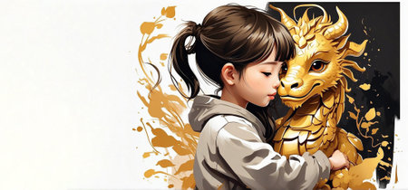 Chinese Dragon and Kid for New Year Template Backgroundの素材