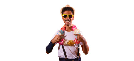 Carnival - Gorgeous Black Man With Brazilian Carnival Costume, Isolated on Background