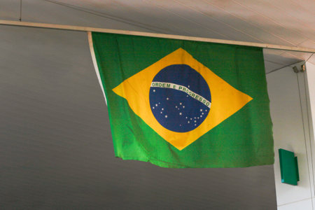 Flag - Dirty Brazil Flag at Strong Wind Isolated