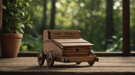 A Fathers Day Card made of wood on a cinematic texture background. Space for text.の素材