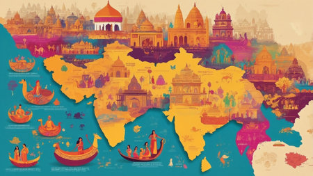 India Festivals on a Map Illustration, flat designの素材