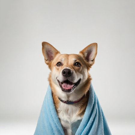 Dog With Towel Isolated on White Template Designの素材