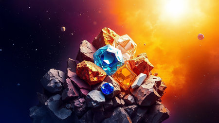Geometric Minerals and Crystals in Desert Landscapeの素材