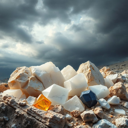 Geometric Minerals and Crystals in Desert Landscapeの素材