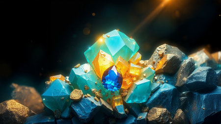 Geometric Minerals and Crystals in Desert Landscapeの素材