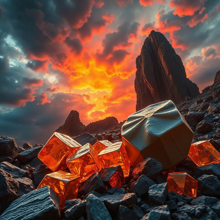 Geometric Minerals and Crystals in Desert Landscapeの素材