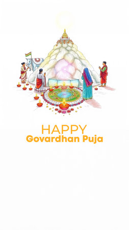 Happy Govardhan Puja Template Card â Lord Krishna Lifting the Govardhan Hillの素材