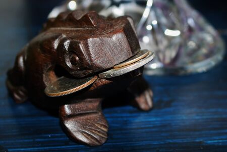 Feng shui frog with coinsの写真素材