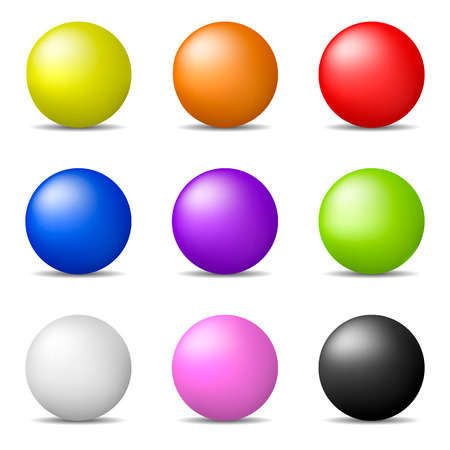 Set of Colorful Realistic Spheres isolated on white background. Glossy Shiny Spheres. Vector Illustration for Your Design.のイラスト素材