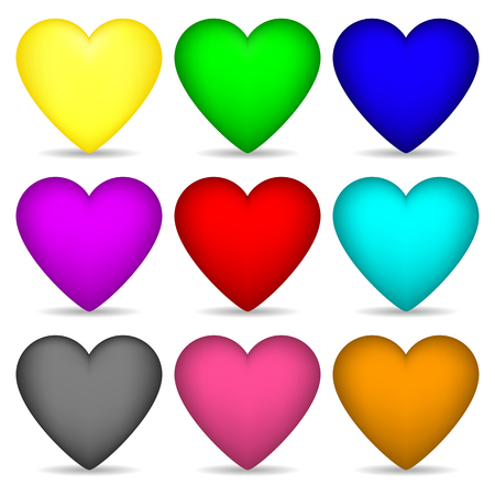 Set of Colored Hearts isolated on white background for Your Design, Game, Card. Vector Illustration.のイラスト素材