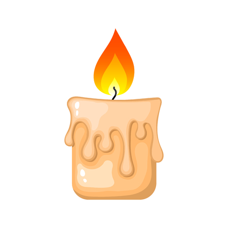 Burning Candle from Paraffin Wax for Your Design, Game, Card. Vector Illustration in Cartoon Style. Holiday Element.のイラスト素材