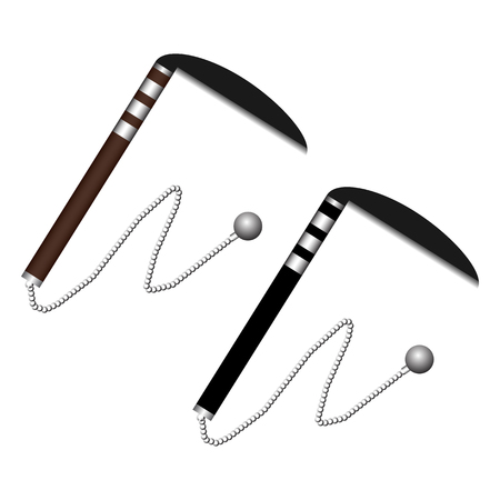 Kusarigama Ninja Weapon isolated on white background. Traditional japanese weapon. Vector Illustratoin for Your Design, Game, Card.のイラスト素材