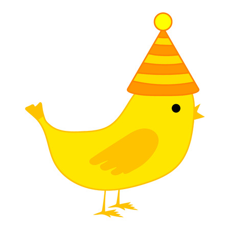 Canary Bird with Yellow Feather isolated on violet background. Birthday element. Vector illustration for Your Design, Game, Card.のイラスト素材