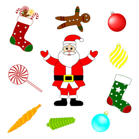 Collection of Christmas Elements. Set of New Year Traditional Symbols. Vector Illustration for Your Design.のイラスト素材