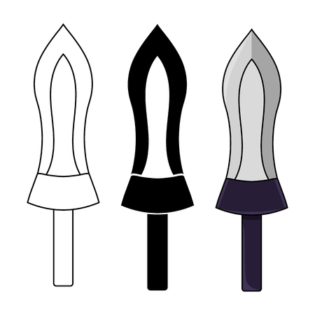 Cartoon Knife isolated on white background. Medieval Weapon. Items for Computer Game Design. Adventure Equipment. Vector illustration for Your Design, Game, Card, Web.のイラスト素材