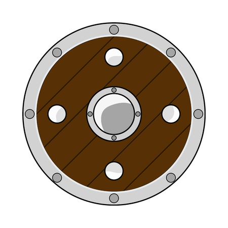 Cartoon Circle Shield isolated on white background. Knight Equipment. Adventure Items. Vector illustration for Your Design, Game, Card, Web.のイラスト素材