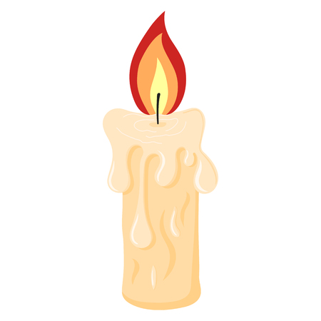 Burning Candle from Paraffin Wax for Your Design, Game, Card. Vector Illustration isolated on white background. Cartoon Style. Holiday Elements.のイラスト素材