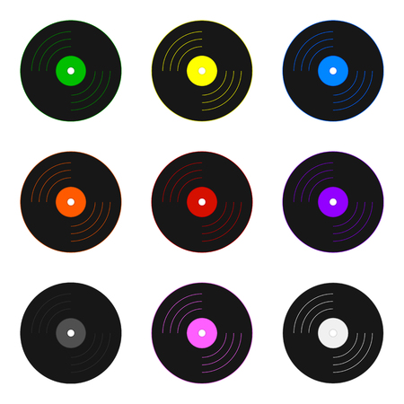 Set of Colored Vinyl Records isolated on white background. Holidays Element. Vector Illustration for Your Design, Game, Card.のイラスト素材