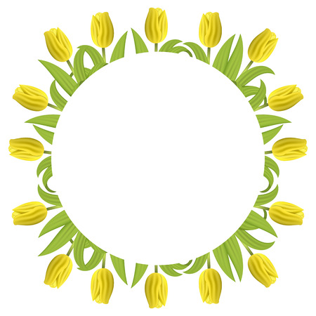 Banner Template Background with Yellow Tulips. Square Frame of Tulips with Space for Text. Banner,greeting card, invitation, voucher, flyers, posters, brochure, coupon discount. Vector illustration.のイラスト素材