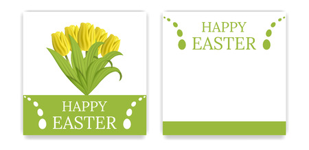 Vector Easter Party Invitations and Greeting Cards with yellow tulips. Easter card. Vector illustration.のイラスト素材