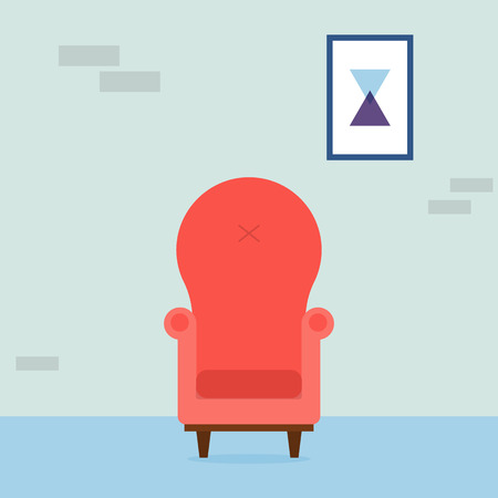 Interior of the living room. Vintage cozy red armchair and abstract picture in room. Interior elements. Vector illustration.のイラスト素材