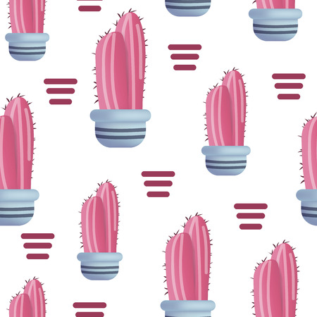Vector seamless pattern with cactus and geometric figures. Cute pink cactus. Repeating hand drawn background.のイラスト素材