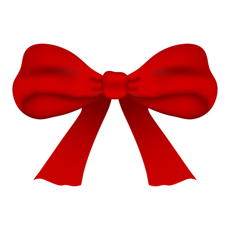Red bow isolated on white background. Red satin bow with shadow, wrap element template. Vector illustration for your design.のイラスト素材
