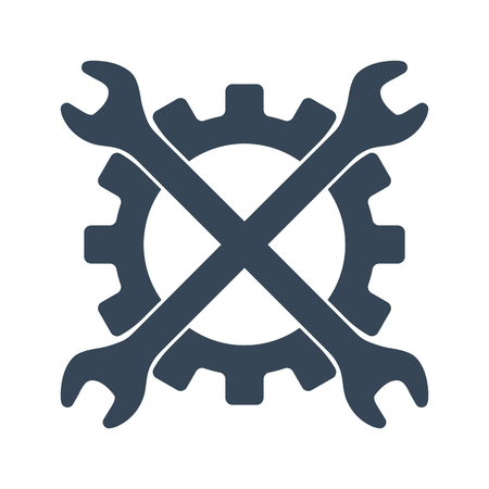 Repair icon. Gear and crossed wrenchs. Creative graphic design logo element. Vector illustration isolated on white background.のイラスト素材