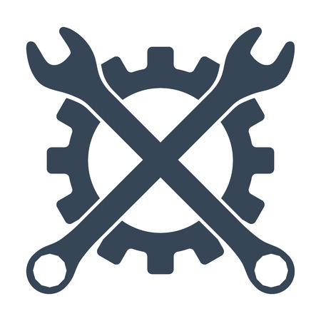 Repair icon. Gear and crossed wrenchs. Creative graphic design logo element. Vector illustration isolated on white background.のイラスト素材