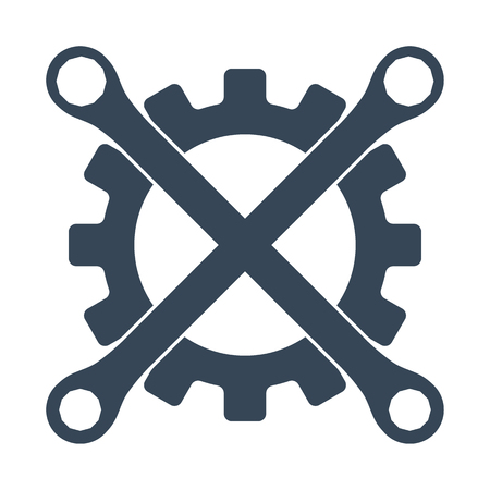 Repair icon. Gear and crossed wrenchs. Creative graphic design logo element. Vector illustration isolated on white background.のイラスト素材