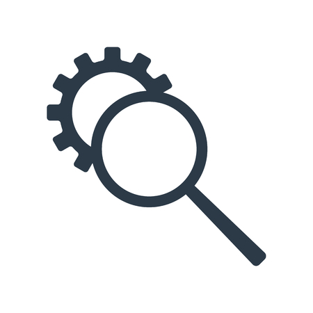 Seo tool icon. Magnifier and gear icon. Vector illustration isolated on white background.のイラスト素材