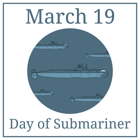 Day of Submariner. March 19. March holiday calendar. Detailed Submarine. Side view. Warship in realistic style. Battleship model. Industrial drawing. Vector illustration isolated on white backgroundのイラスト素材