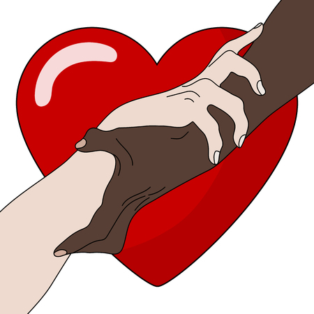 Charity Concept. Giving Love. Holding Hands Showing Unity. Multinational equality. Team, partner, alliance concept. Relationship icon. Vector illustration for your designのイラスト素材