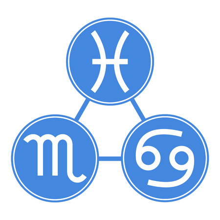 Pisces, Scorpio, Cancer Icons. Vector Astrological, Horoscope Signs. Zodiac Symbols. Water Element. Stickers. Vector illustration isolated on white background.のイラスト素材