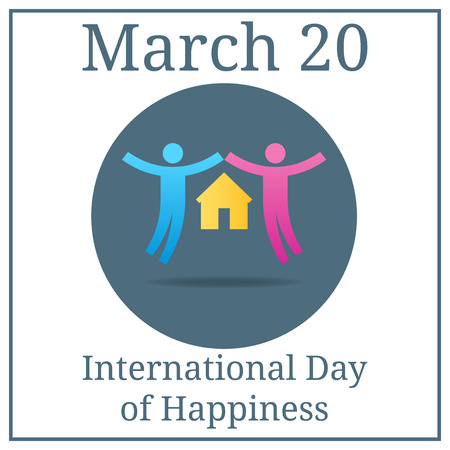 International Day of Happiness. Couple icon. March 20. March holiday calendar. Family concept. Pair of Lovers with House. Male and Female. Vector illustration for your design.のイラスト素材