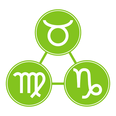 Capricorn, Taurus, Virgo Icons. Vector Astrological, Horoscope Signs. Zodiac Symbols. Earth Element. Stickers. Vector illustration isolated on white background.のイラスト素材