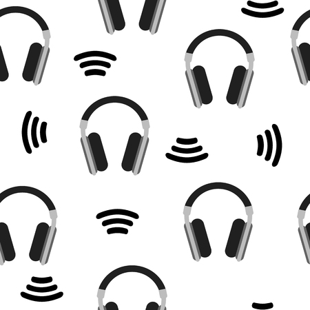 Seamless Pattern with Headphones isolated on white background. Music Concept. Vector illustration for Your Designのイラスト素材