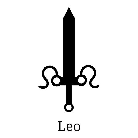Leo Sword Icon. Silhouette of Zodiacal Weapon. One of 12 Zodiac Weapons. Vector Astrological, Horoscope Sign. Zodiac Symbol. Vector illustration isolated on white backgroundのイラスト素材