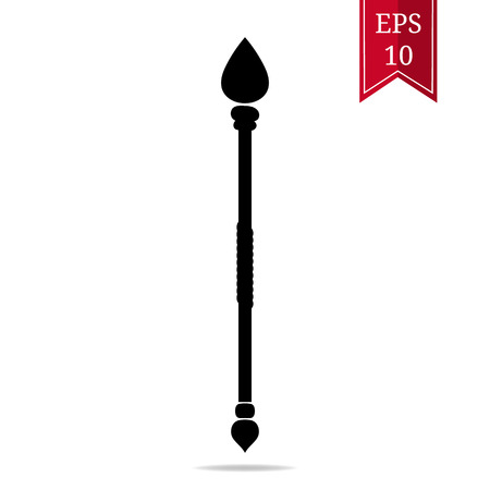 Silhouette Staff Icon isolated on white background. Magic Wand Weapon. Common Grade Mage Wand. Vector Illustration for Design, Game, Card, Web.のイラスト素材