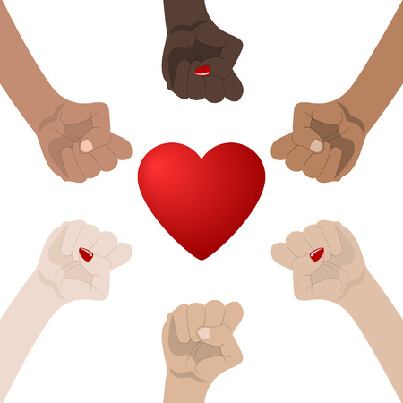 World Racial and Gender Equality. Unity, Alliance, Team, Partner Concept. Holding Hands Showing Unity. Relationship Icon. Vector illustration for Your Design, Website.のイラスト素材