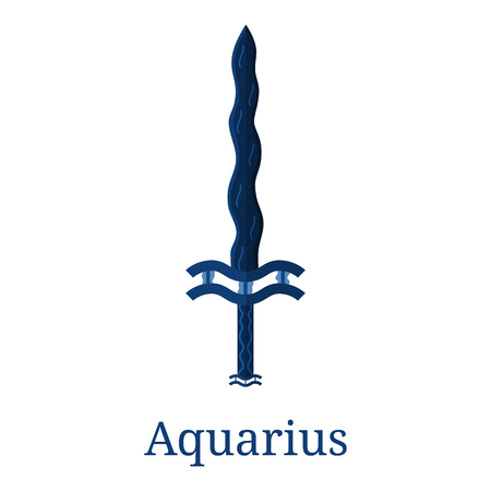 Aquarius Sword. Zodiac Sign. Flat Cartoon Zodiacal Weapon. One of 12 Zodiac Weapons. Vector Astrological, Horoscope Sign. Vector illustration isolated on white background.のイラスト素材