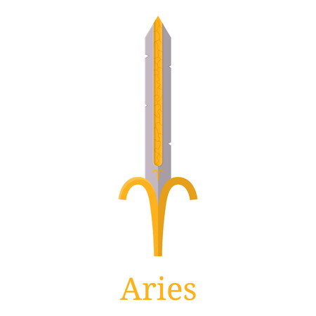 Aries Sword. Zodiac Sign. Flat Cartoon Zodiacal Weapon. One of 12 Zodiac Weapons. Vector Astrological, Horoscope Sign. Vector illustration isolated on white background.のイラスト素材